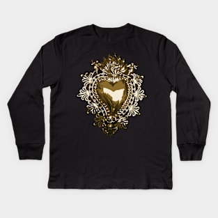 Golden sacred heart mexican handmade shinny tin ornament traditional metalwork Kids Long Sleeve T-Shirt